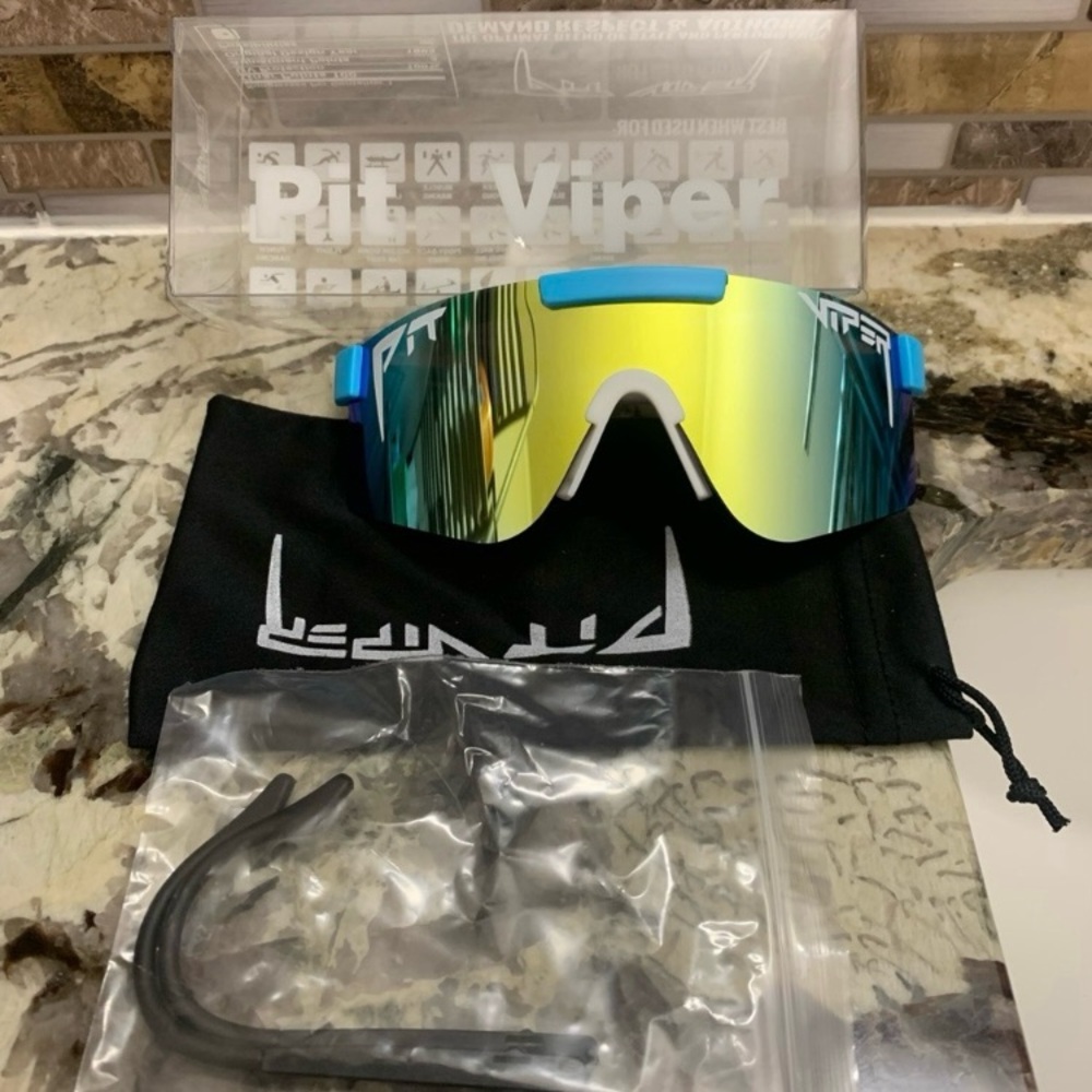 Pit Viper Men’s Blue Frame Sunglasses with Yellow-Green Mirrored Lens